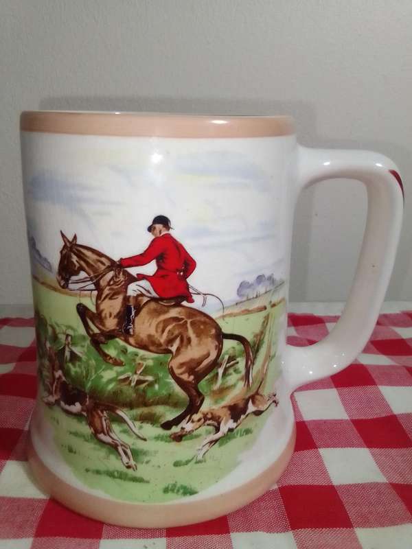 Vintage English Hunting Scenes Ambassador Ware - Made in England - Large Ceramic Beer Mug or Tankard