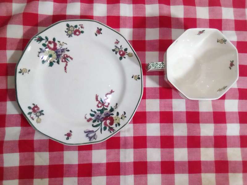 Royal Doulton Old Leeds Sprays D3548 Breakfast Cup & Side Plate 1912-1930
