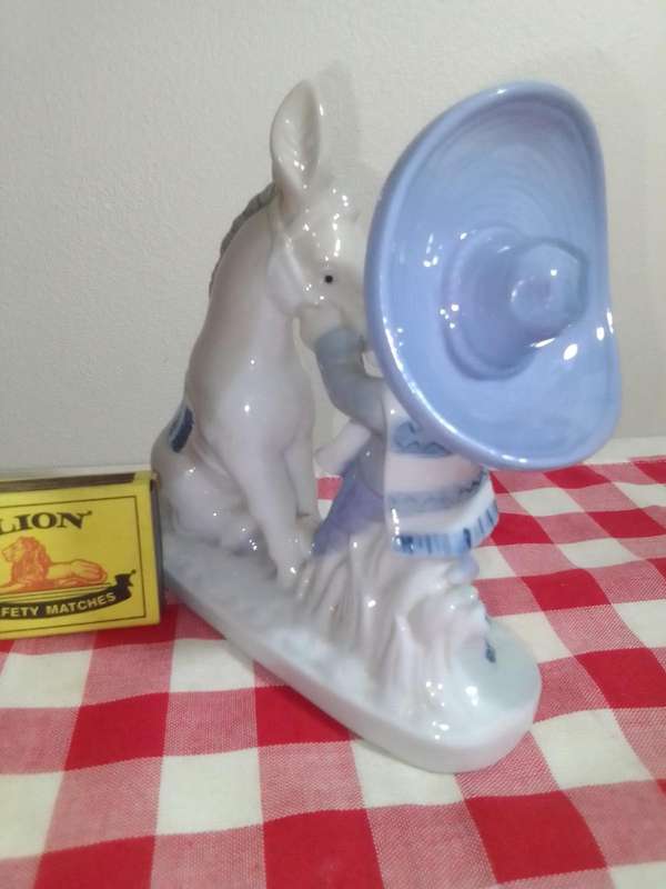 Beautiful Vintage Lladro Style, Glazed Porcelain Figurine of a Young Boy with Donkey.