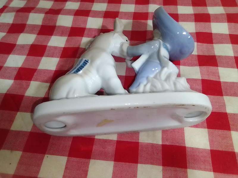 Beautiful Vintage Lladro Style, Glazed Porcelain Figurine of a Young Boy with Donkey.