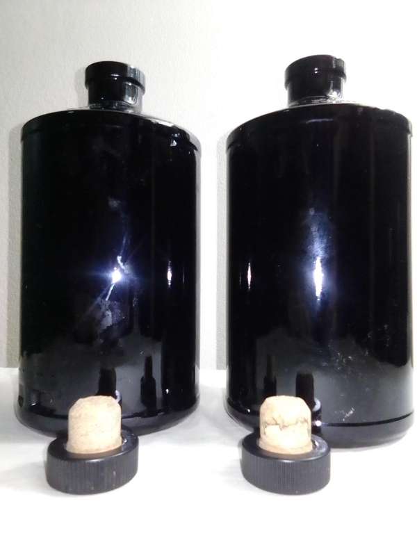 2 x empty Hendricks Gin  dark cobalt blue bottles. Introduced in 1999.