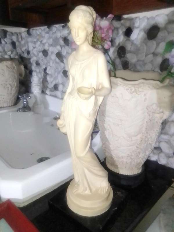 Large vintage. Stamped: A Santini. Greek Lady with jug/Bowl on a Correra marble base. 44cm Tall.