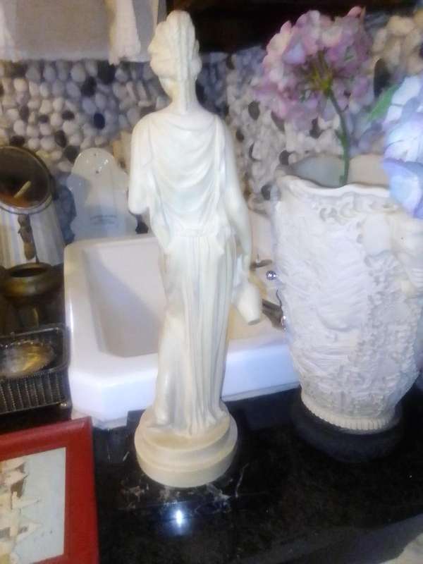 Large vintage. Stamped: A Santini. Greek Lady with jug/Bowl on a Correra marble base. 44cm Tall.