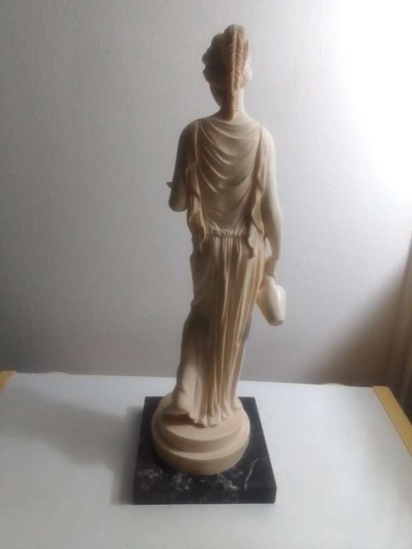 Large vintage. Stamped: A Santini. Greek Lady with jug/Bowl on a Correra marble base. 44cm Tall.