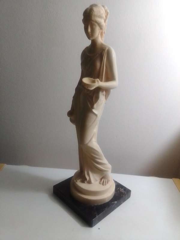 Large vintage. Stamped: A Santini. Greek Lady with jug/Bowl on a Correra marble base. 44cm Tall.