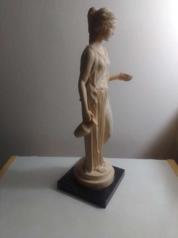 Large vintage. Stamped: A Santini. Greek Lady with jug/Bowl on a Correra marble base. 44cm Tall.