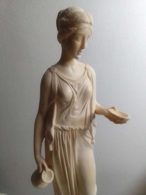 Large vintage. Stamped: A Santini. Greek Lady with jug/Bowl on a Correra marble base. 44cm Tall.
