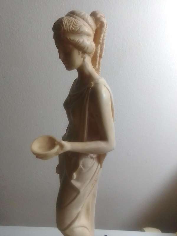 Large vintage. Stamped: A Santini. Greek Lady with jug/Bowl on a Correra marble base. 44cm Tall.