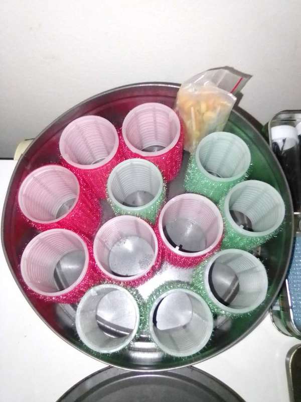 Vintage Hair Curlers and pins in 2 Cake  tins