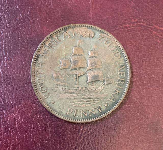 !!! South Africa Union 1930 no dot Half Penny !!!