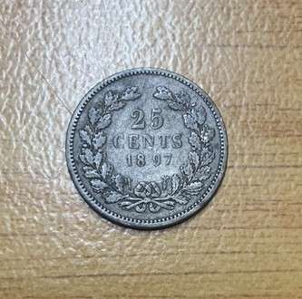 !!! Netherlands 1897 Silver 25 Cent  !!!