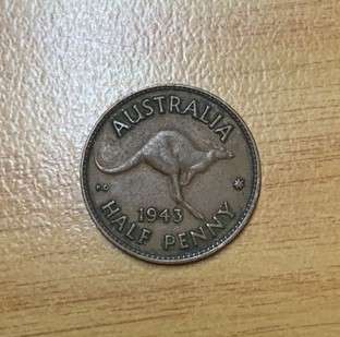 !!! Australia 1943  - 1 /2 Penny  !!!