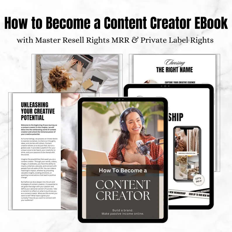 How to become a Content Creator, Social Media Creator PLR MRR Canva Ebook