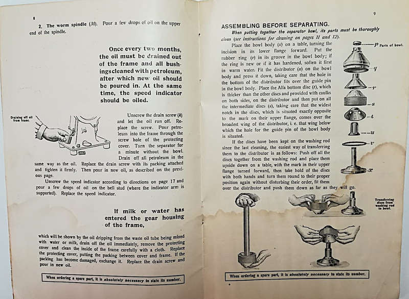 1927 Alfa-Laval Cream Separator - Parts & Instructions Viola 3 & 4