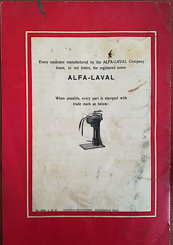 1927 Alfa-Laval Cream Separator - Parts & Instructions Viola 3 & 4