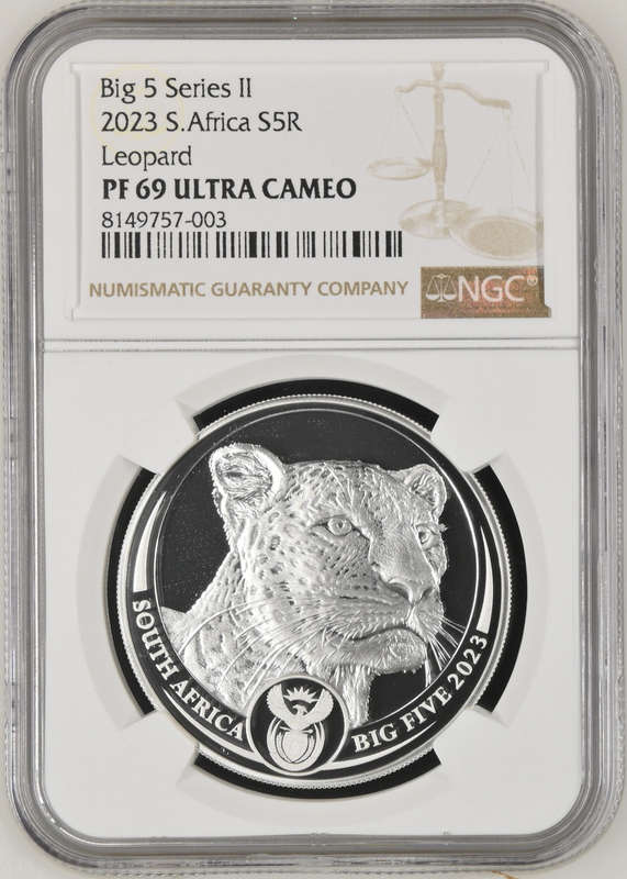 2023 BIG 5 1oz FINE SILVER - LEOPARD PRIVY - PF69UC - NGC GRADE