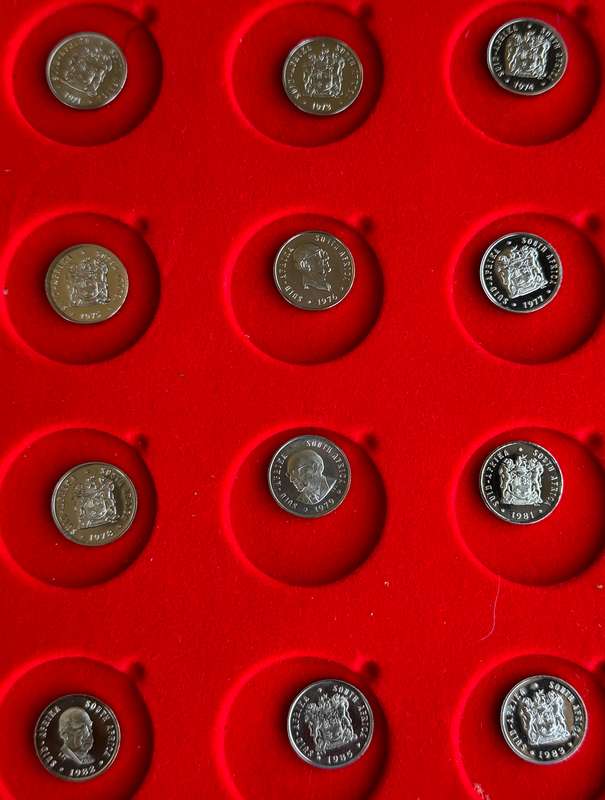 Set of 50 proof coins 50 cent to 1c -Pictured is what u will get - no silver rands price for the lot