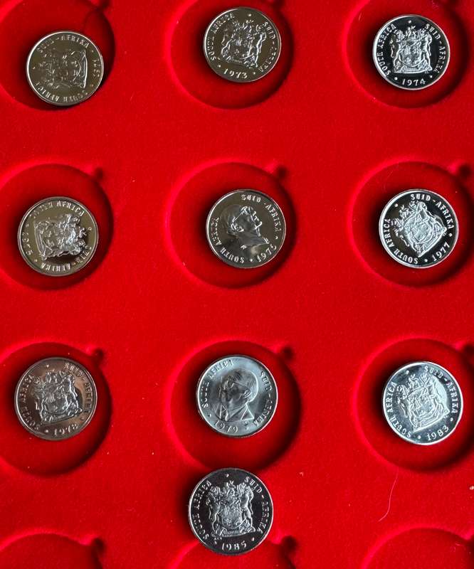 Set of 50 proof coins 50 cent to 1c -Pictured is what u will get - no silver rands price for the lot