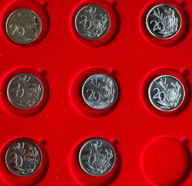 Set of 50 proof coins 50 cent to 1c -Pictured is what u will get - no silver rands price for the lot