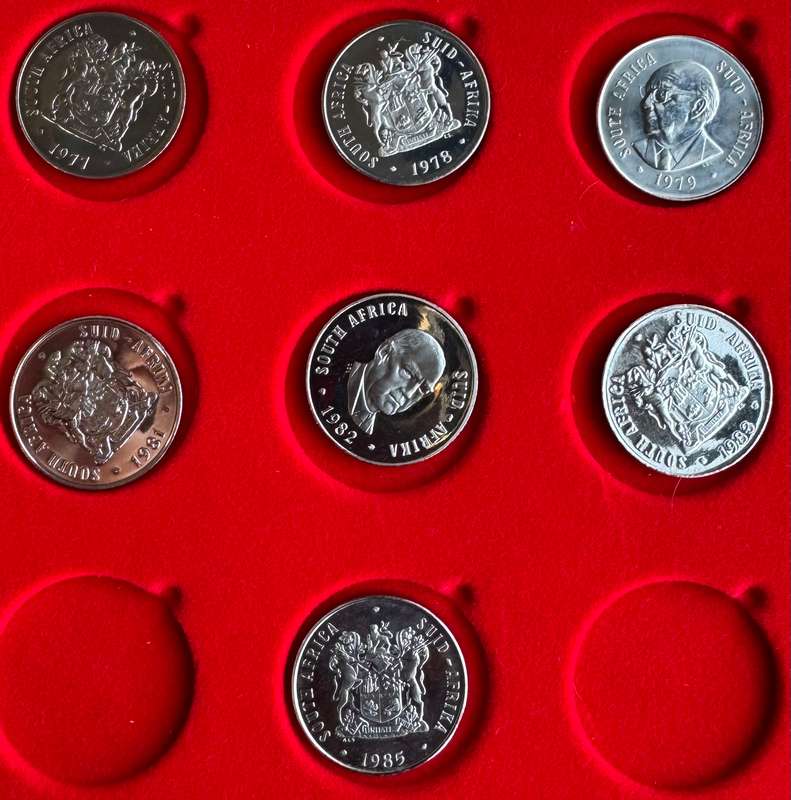 Set of 50 proof coins 50 cent to 1c -Pictured is what u will get - no silver rands price for the lot
