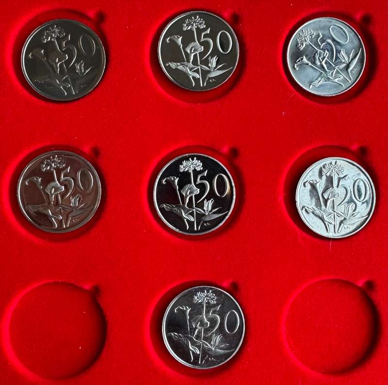 Set of 50 proof coins 50 cent to 1c -Pictured is what u will get - no silver rands price for the lot