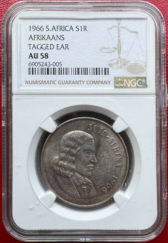 1966 SILVER RAND ** TAG EAR ** AFRIKAANS - AU58- NGC GRADED RARETY - ABOUT 600 MINTED