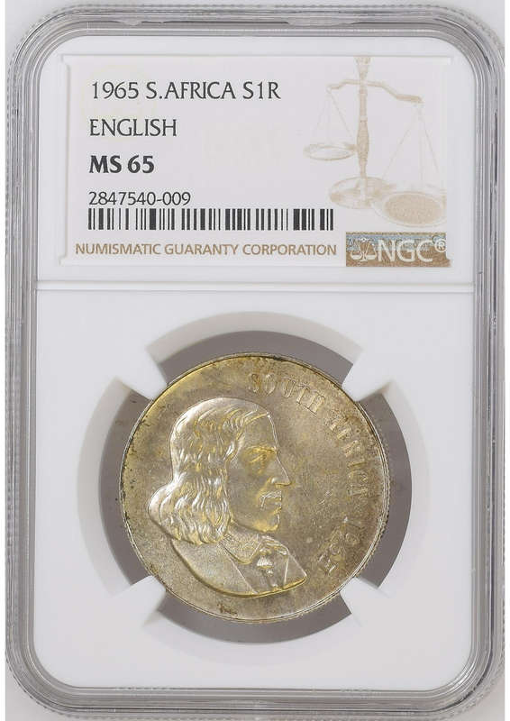 1965 SILVER 1 RAND ENGLISH - MS65 - BRILLIANT UNC - NGC GRADED RARETY - LOW MINTAGE 2341