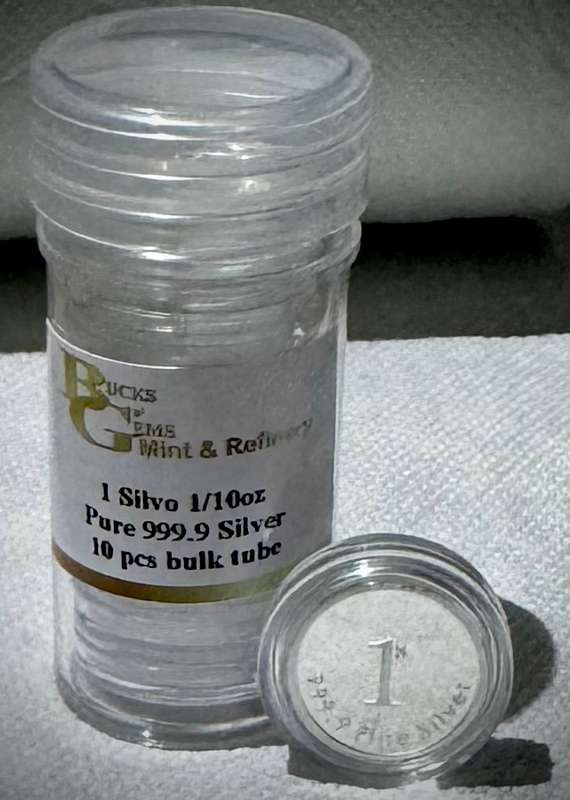 1/10oz 3.11gr SILVER 999.9 FINE - 1 SILVO - BULK TUBE OF 10's - CERTIFICATE INCLUDED