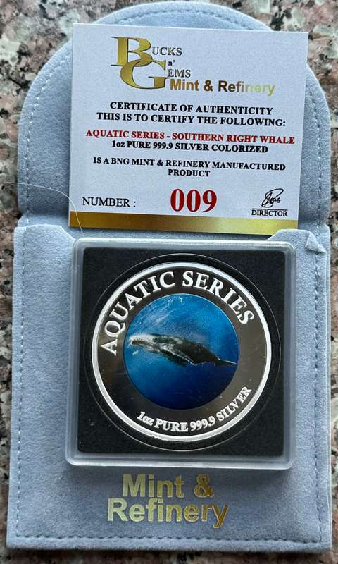 1oz SILVER 999.9 FINE - 2024 AQUATIC SERIES OF SOUTH AFRICA "SOUTHERN RIGHT WHALE "CERTIFIED & BAG