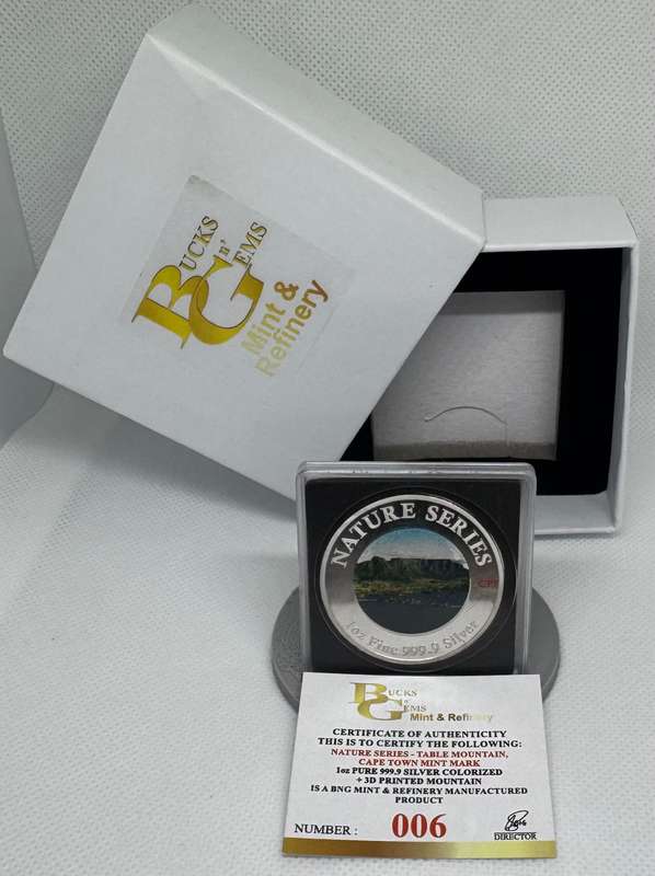 2024 NATURE SERIES 1oz SILVER 999.9 COLORIZED *TABLE MOUNTAIN CPT MINT MARK & 3D FIGURINE