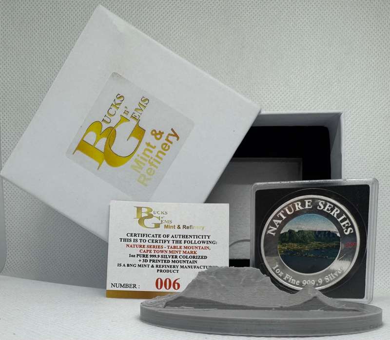 2024 NATURE SERIES 1oz SILVER 999.9 COLORIZED *TABLE MOUNTAIN CPT MINT MARK & 3D FIGURINE