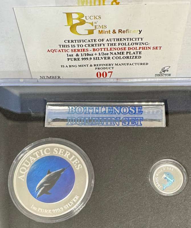 2024 AQUATIC SERIES OF SA TWIN SET *BOTTLENOSE DOLPHIN* 1oz+1/2oz+1/10oz SILVER CERTIFICATE & BOX