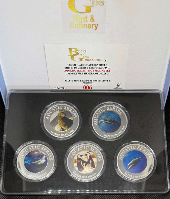 2024 AQUATIC SERIES OF SA 1oz SILVER 999.9 FINE BIG 5 MARINE SET OF 5 GWS - SRW-AP-CFS & BD