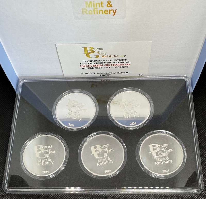 2024 AQUATIC SERIES OF SA 1oz SILVER 999.9 FINE BIG 5 MARINE SET OF 5 GWS - SRW-AP-CFS & BD