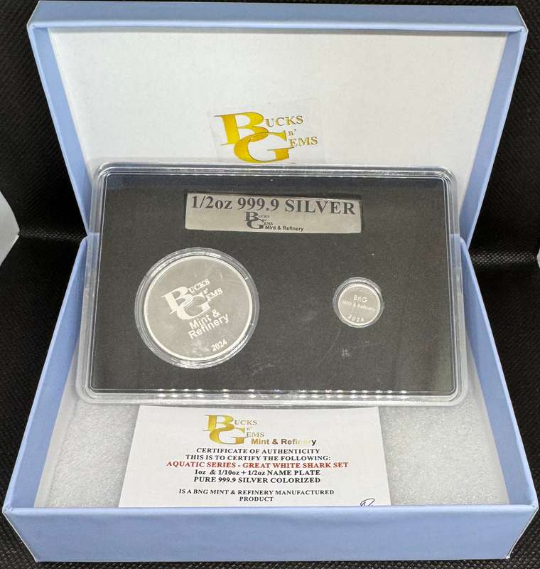 2024 AQUATIC SERIES OF SA TWIN SET *GREAT WHITE SHARK * 1oz+1/2oz+1/10oz SILVER Coa