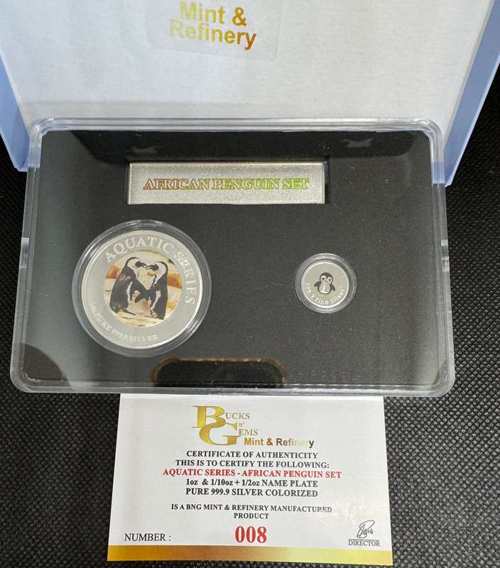 2024 AQUATIC SERIES OF SA TWIN SET *AFRICAN PENGUIN* 1oz+1/2oz+1/10oz SILVER 999.9 FINE - COA + BOX