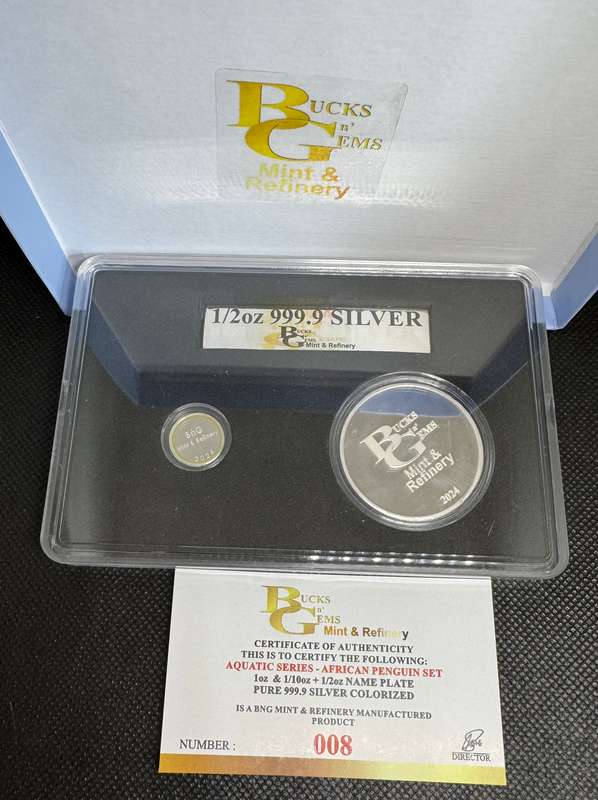 2024 AQUATIC SERIES OF SA TWIN SET *AFRICAN PENGUIN* 1oz+1/2oz+1/10oz SILVER 999.9 FINE - COA + BOX