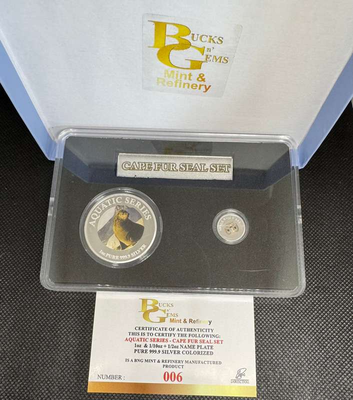 2024 AQUATIC SERIES OF SA TWIN SET *CAPE FUR SEAL * 1oz+1/2oz+1/10oz SILVER CERTIFICATE & BOX