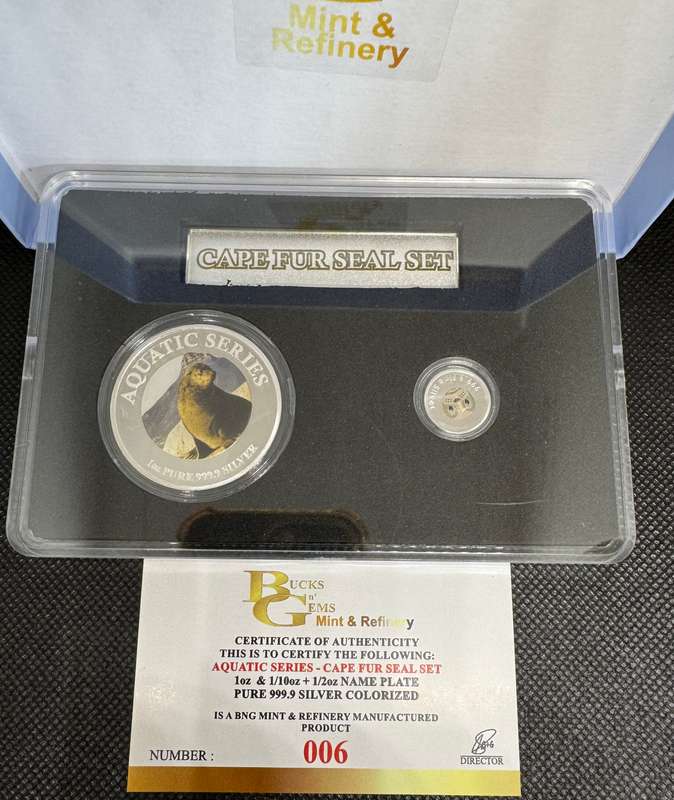 2024 AQUATIC SERIES OF SA TWIN SET *CAPE FUR SEAL * 1oz+1/2oz+1/10oz SILVER CERTIFICATE & BOX