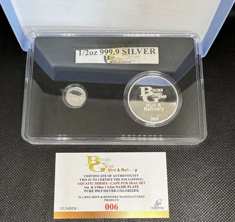 2024 AQUATIC SERIES OF SA TWIN SET *CAPE FUR SEAL * 1oz+1/2oz+1/10oz SILVER CERTIFICATE & BOX