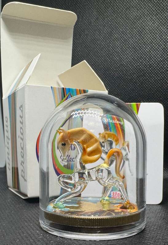 1oz CANADA MURANO 1OZ SILVER & MUSTANG FIGURINE SET + DOME, BOX & CERTIFICATE
