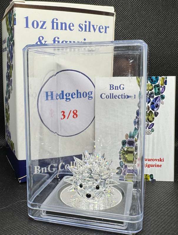 1oz PURE 999.9 SILVER CRYSTALS & GEMS COLORIZED SERIES IN DOME "SWAROVSKI HEDGEHOG" CERTIFIED & BOXE