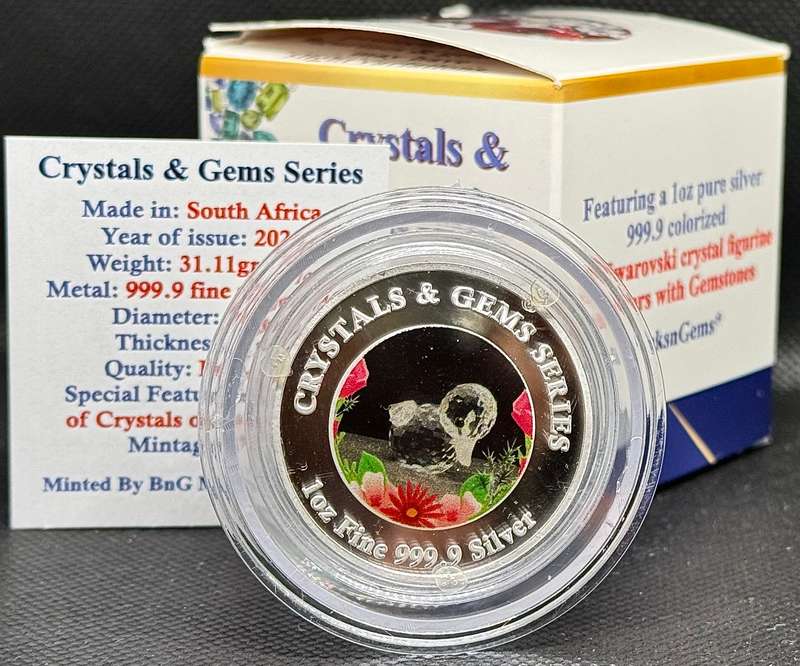 1oz PURE 999.9 SILVER CRYSTALS & GEMS COLORIZED SERIES IN DOME "SWAROVSKI SWIMMING DUCK" CERTIFIED &