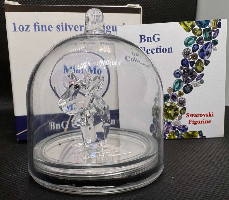 1oz PURE 999.9 SILVER CRYSTALS & GEMS COLORIZED SERIES IN DOME "SWAROVSKI MINI MO COW" CERTIFIED & B