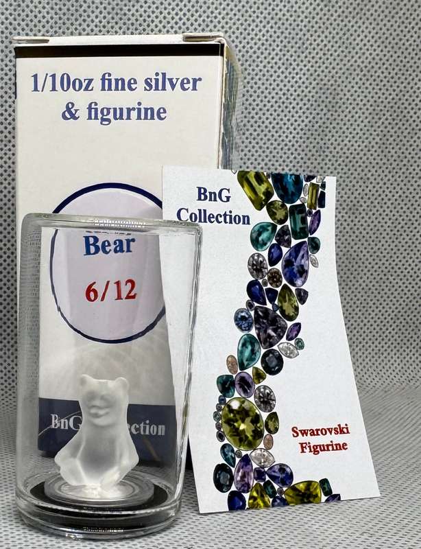 1/10oz 3.11gr PURE 999.9 SILVER CRYSTALS & GEMS COLORIZED SERIES IN DOME "SWAROVSKI BEAR"