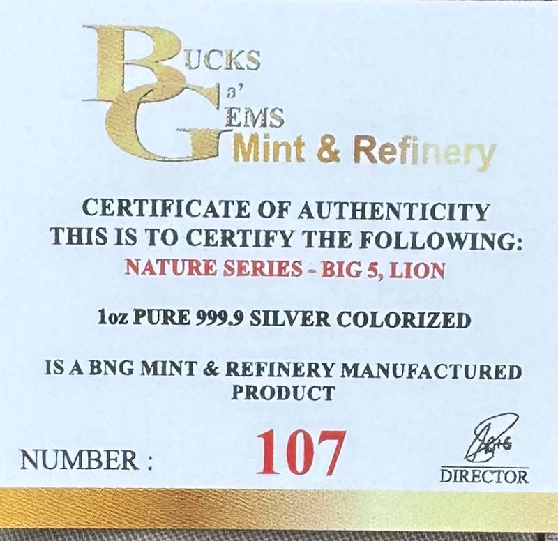 1oz SILVER 999.9 FINE - 2024 NATURE SERIES "LION"- CERTIFIED & MINT BAG