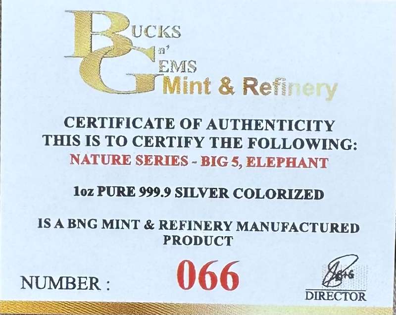 1oz SILVER 999.9 FINE - 2024 NATURE SERIES "ELEPHANT"- CERTIFIED & MINT BAG