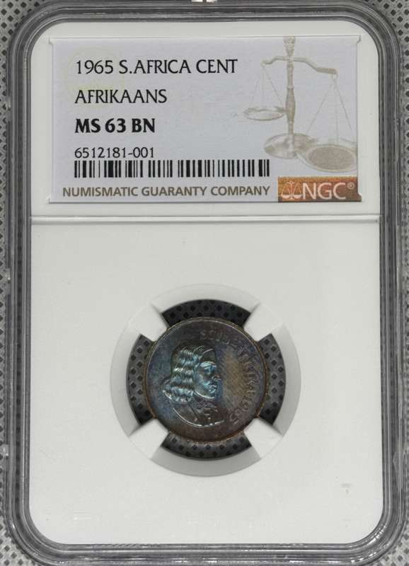 1965 RSA 1 CENT - AFRIKAANS LEGEND - MS63BN - NGC GRADED RARETY ONLY 846 MINTED