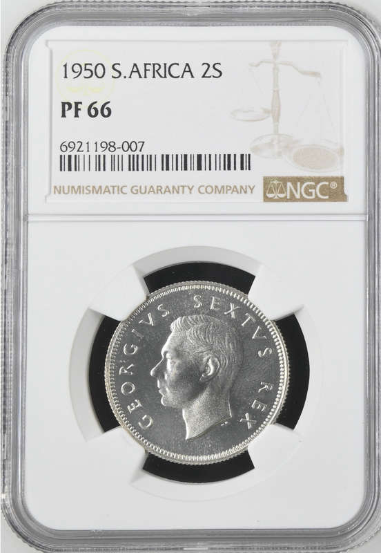 1950 SA 2 SHILLING - PF66 - NGC GRADE - MINTAGE 500