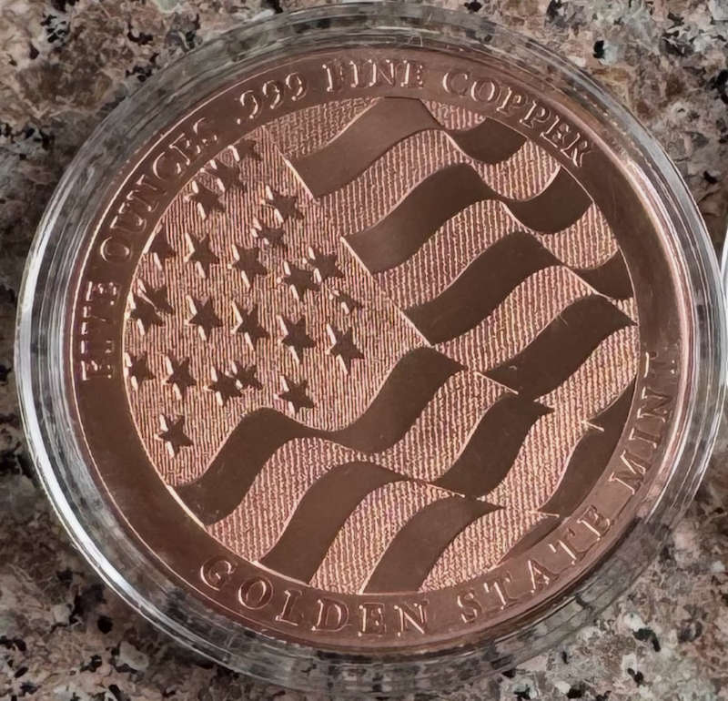 5oz COPPER ROUNDS 999.9 PURE - U.S.A EAGLE & FLAG